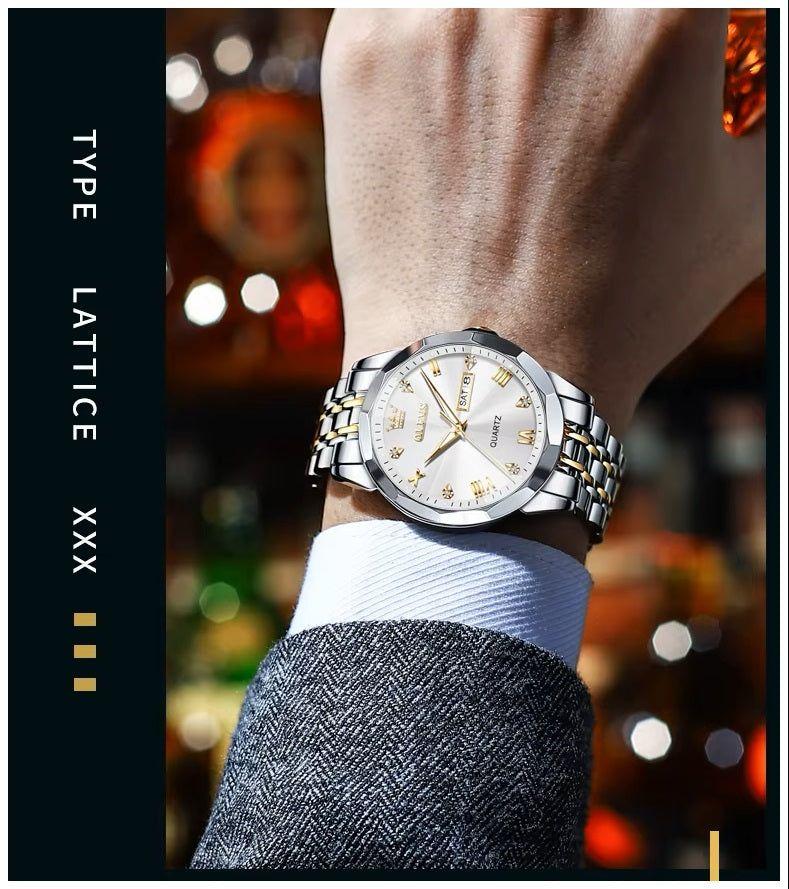 Reloj de Pulsera Hombre de Lujo Correa Bimetálica de Acero Inoxidable-2