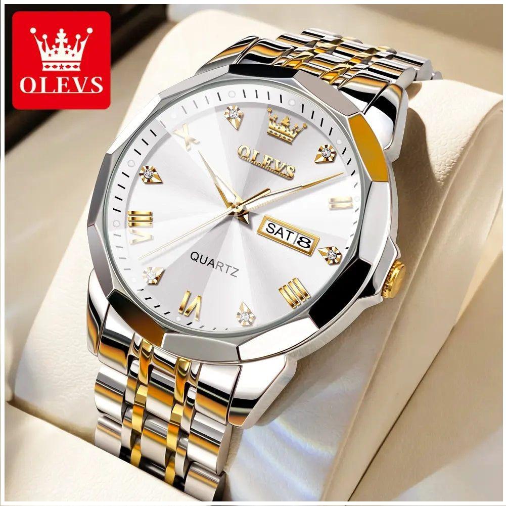 Reloj de Pulsera Hombre de Lujo Correa Bimetálica de Acero Inoxidable-3