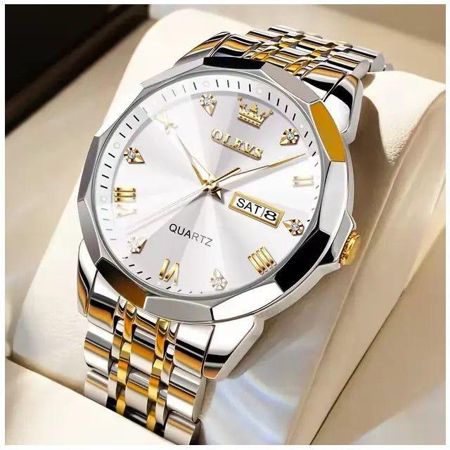 Reloj de Pulsera Hombre de Lujo Correa Bimetálica de Acero Inoxidable-6