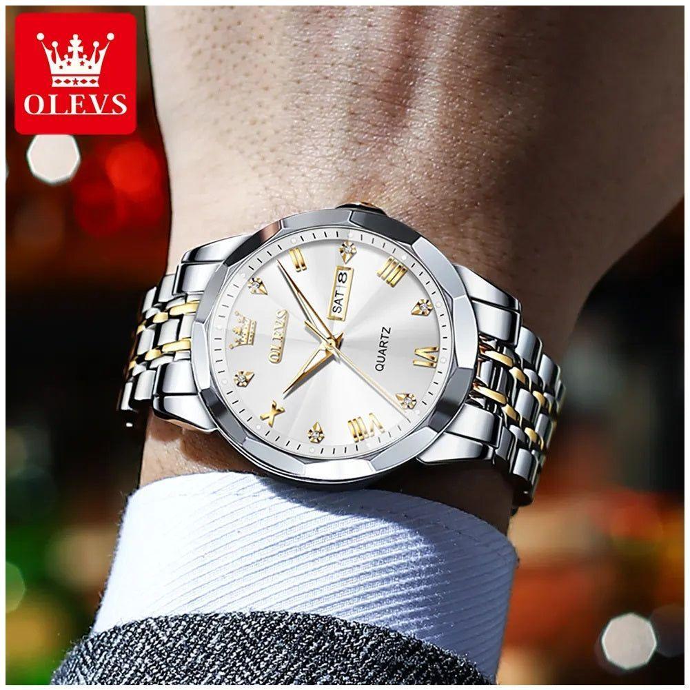 Reloj de Pulsera Hombre de Lujo Correa Bimetálica de Acero Inoxidable-5