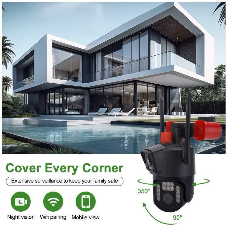 Cámara WiFi de seguridad Doble Lente Sirena Baliza IP23 LED HD Cobertura-5