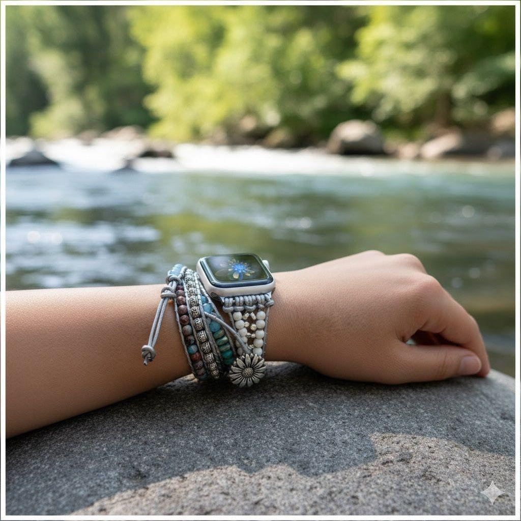 Correa Boho Trenzada smartwatch 42/44mm con Piedras Naturales, Estilo Luxury-Trendy-2