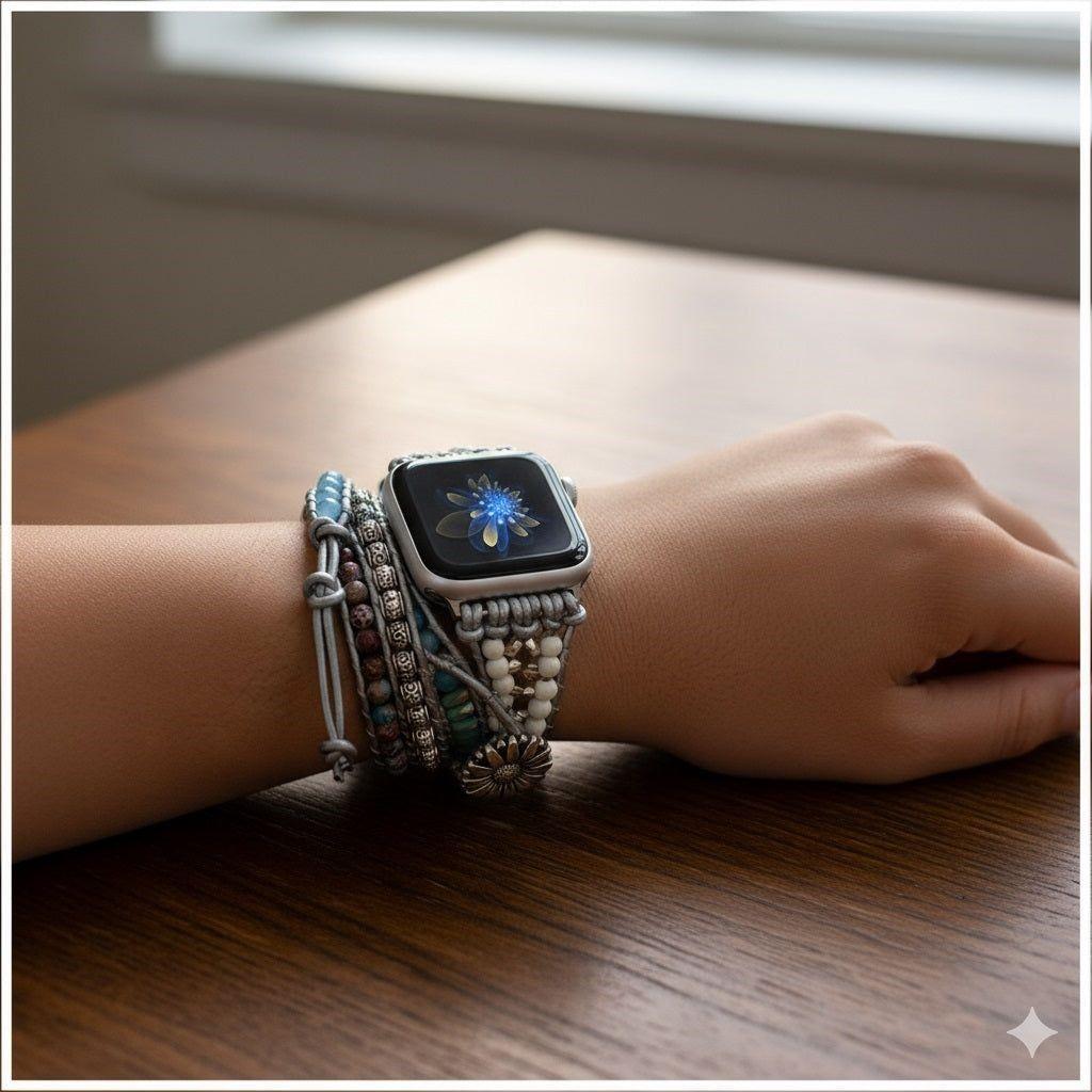 Correa Boho Trenzada smartwatch 42/44mm con Piedras Naturales, Estilo Luxury-Trendy-3