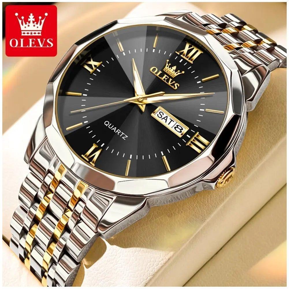 Reloj elegante para Hombre Calendario Correa Bicolor Acero Inoxidable-2