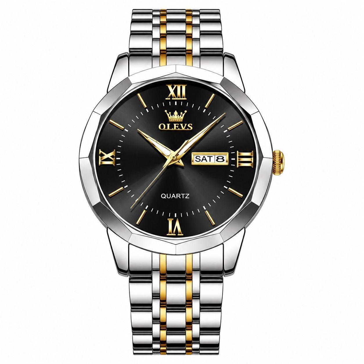 Reloj elegante para Hombre Calendario Correa Bicolor Acero Inoxidable-6