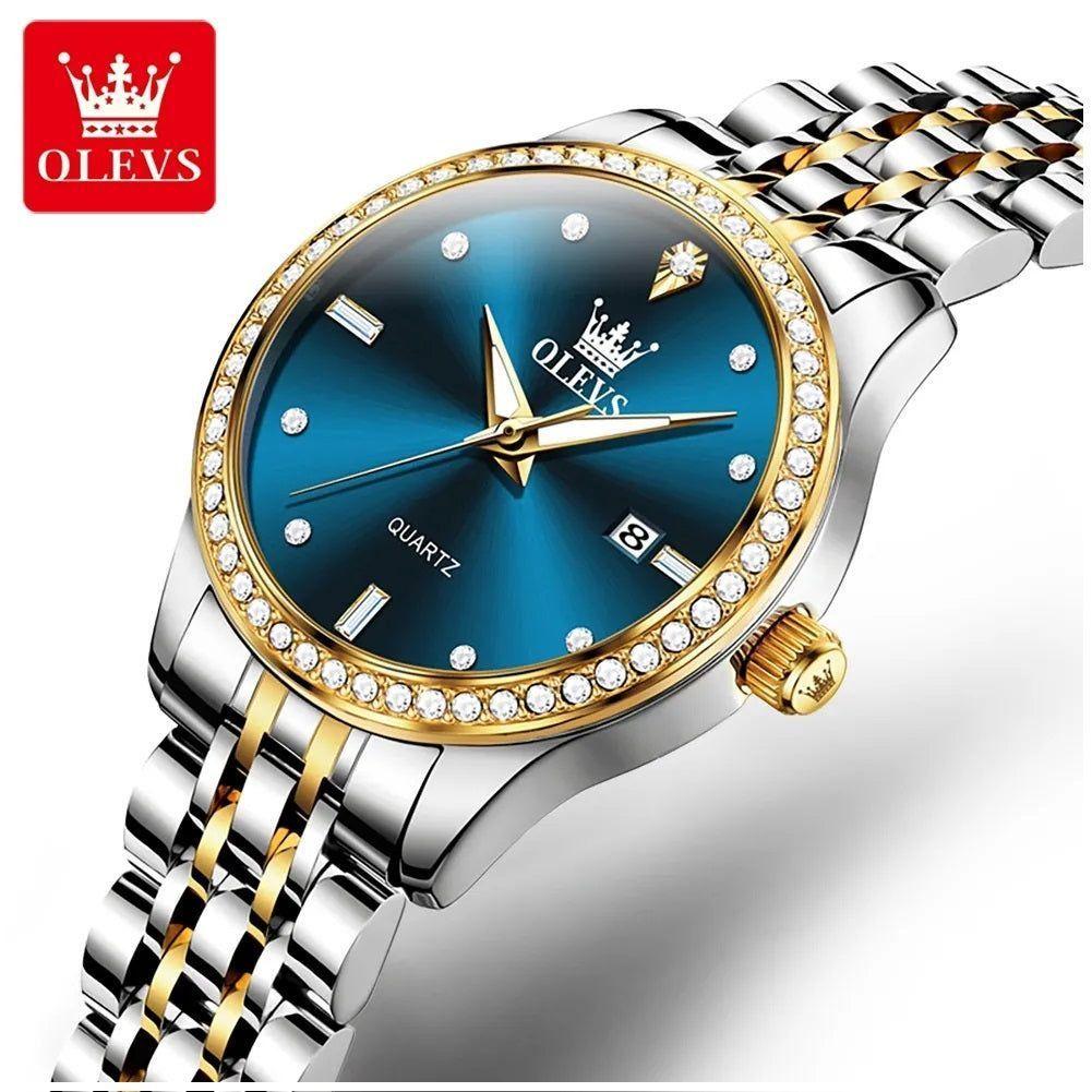 Reloj Lujo Mujer Cuarzo, Esfera Azul, Circonias Brillantes-3