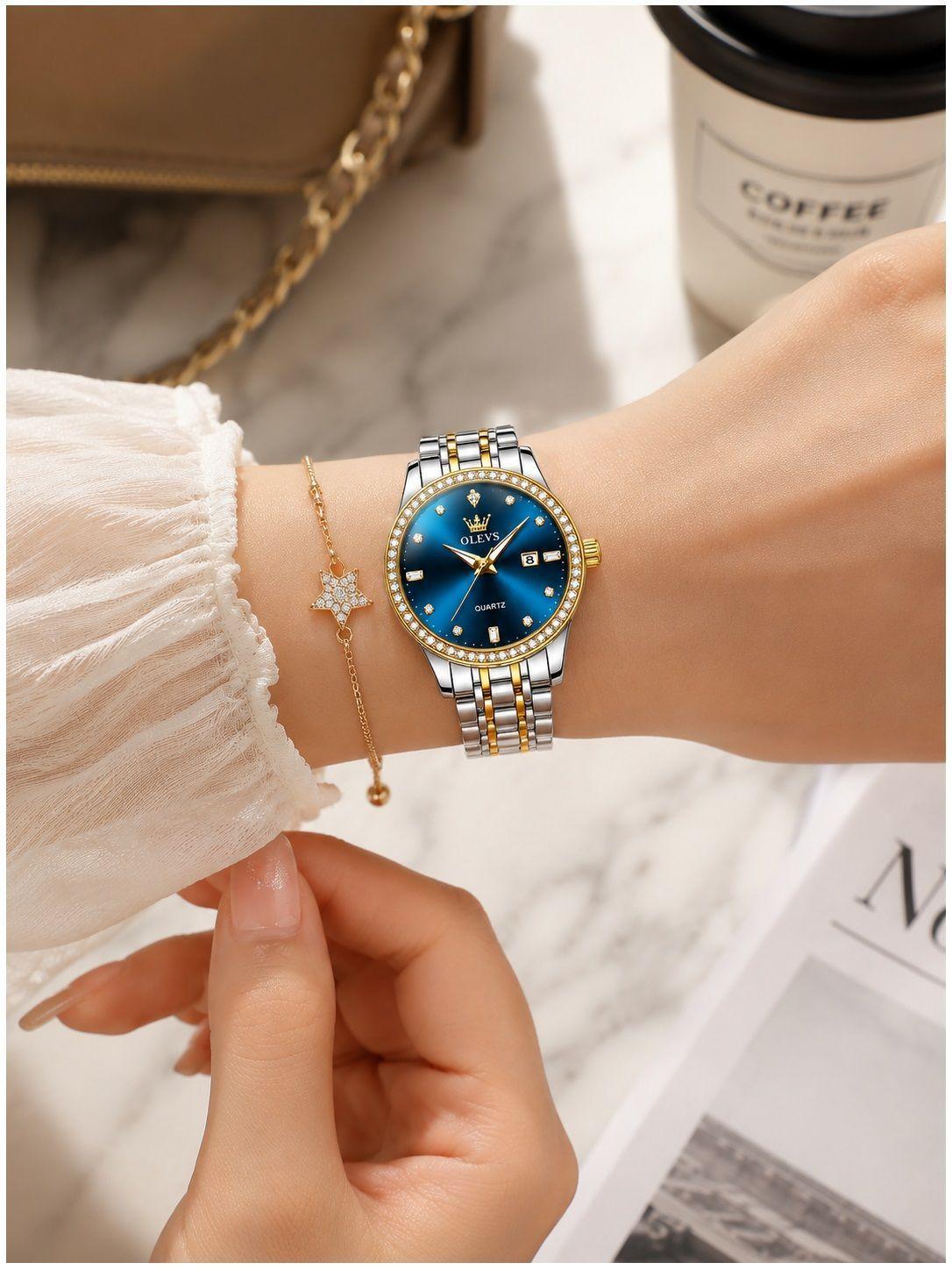 Reloj Lujo Mujer Cuarzo, Esfera Azul, Circonias Brillantes-7