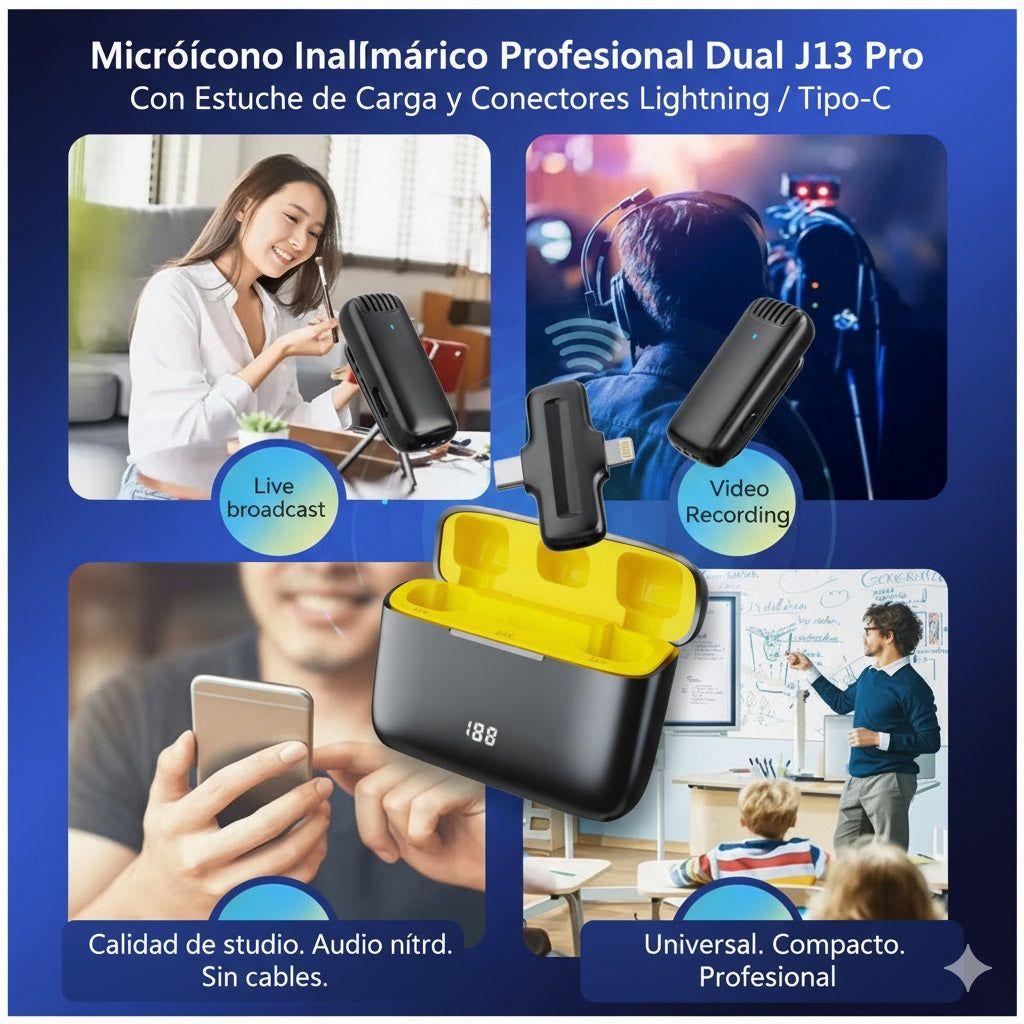 Monkeywatch Micrófono Inalámbrico Pro Dual J13 Pro con Estuche de Carga y Con. Lightning/Tipo-C-0