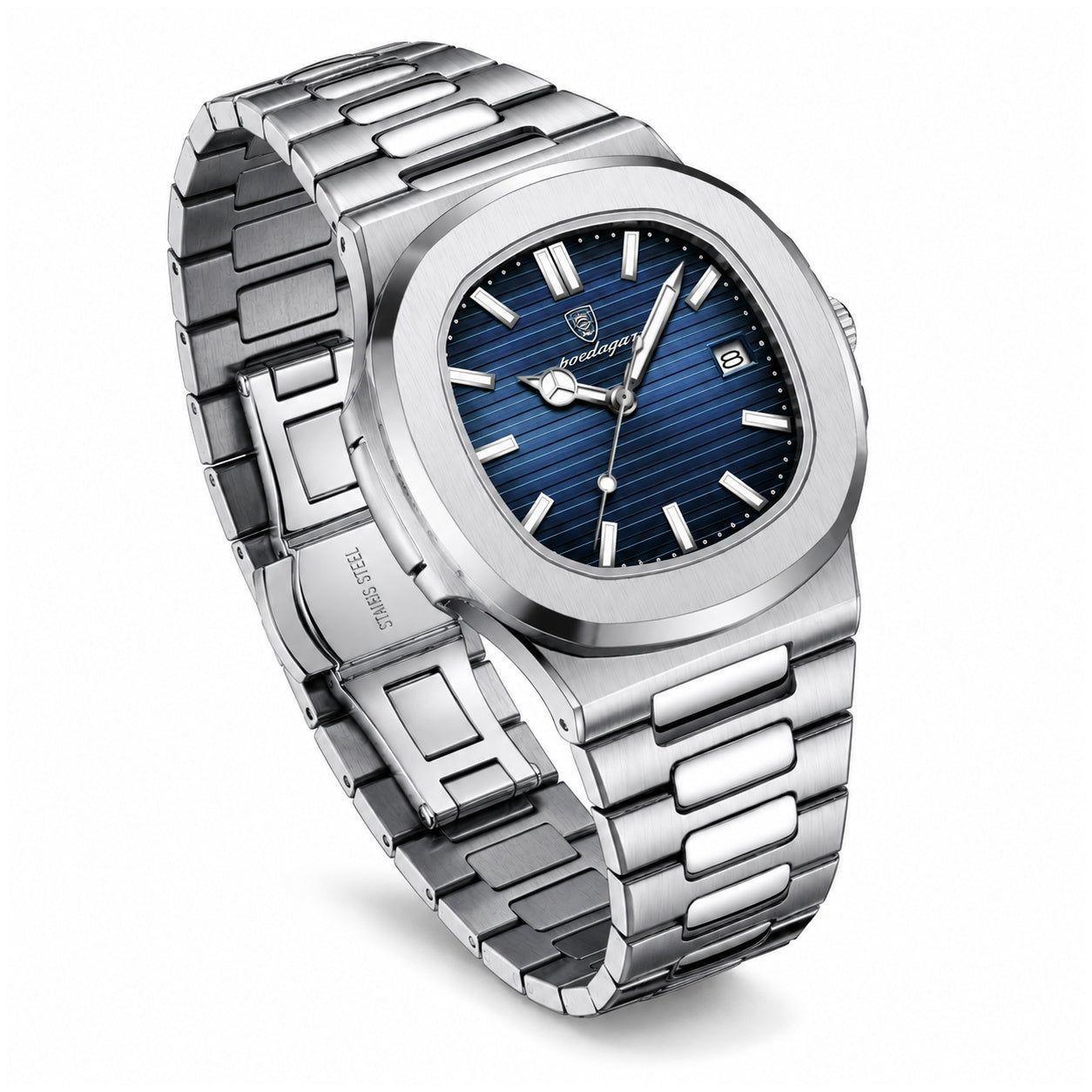 Reloj de cuarzo Hombre 40 mm Acero Inox Cristal Mineral Calendario Resist. Agua-5
