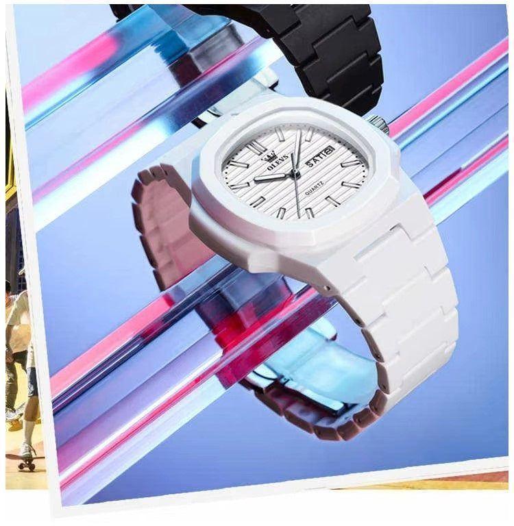 Reloj deportivo Cuadrado Correa de Resina Moderno y Resistente al Agua-4