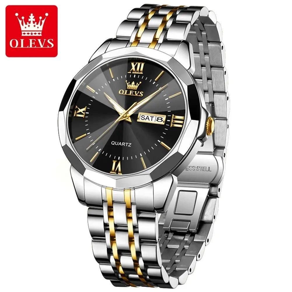 Reloj de Lujo para Hombre Calendario Correa Bicolor Acero Inoxidable-3