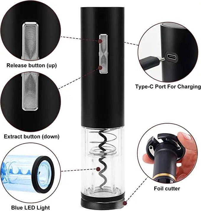 Sacacorchos Eléctrico Destapador de vino Automático Recargable USB-2