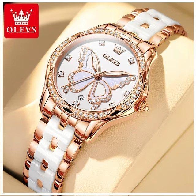 Reloj de Pulsera Elegante Mujer Esfera Mariposa y Detalles de Zirconia-3