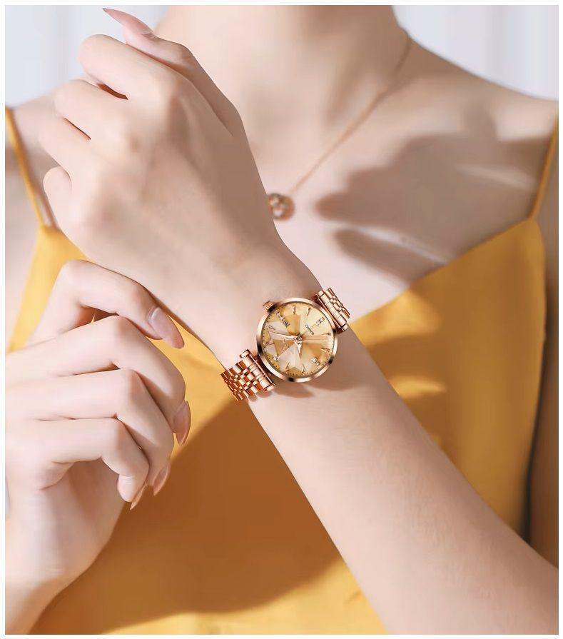 Reloj de cuarzo para Mujer Esfera Esmeralda Detalles de Cristal Correa Acero Inoxidable-5