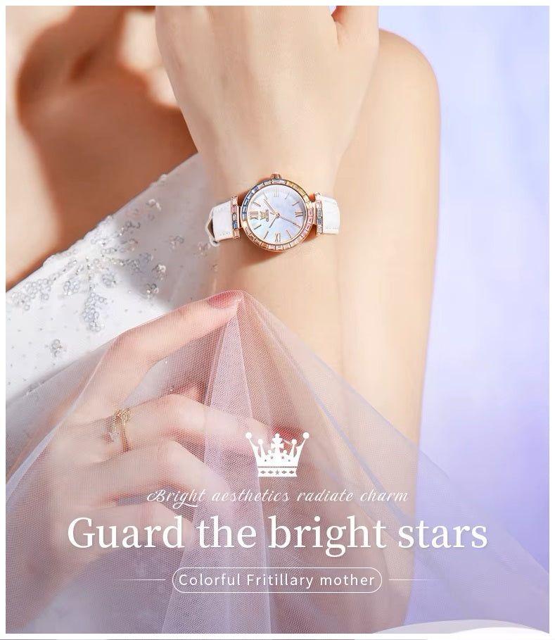 Reloj de Mujer Elegante con Correa de Cuero y Cristales Multicolor-2