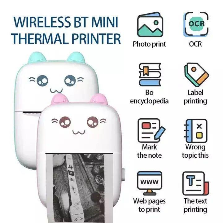 Monkeywatch Mini Impresora Térmica Portátil de etiquetas Inalámbrica con Adhesivo Celeste-3