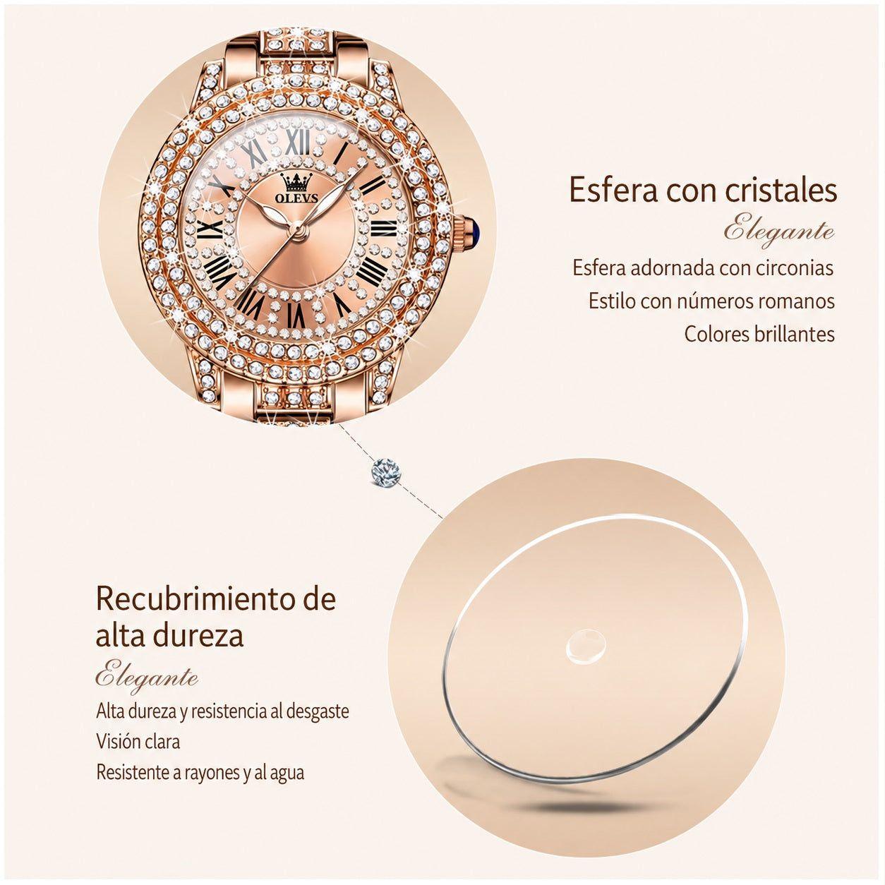 Monkeywatch Reloj Elegante para Mujer con Cristales Incrustados, Acero Inoxidable, Movimiento Cuarzo-3