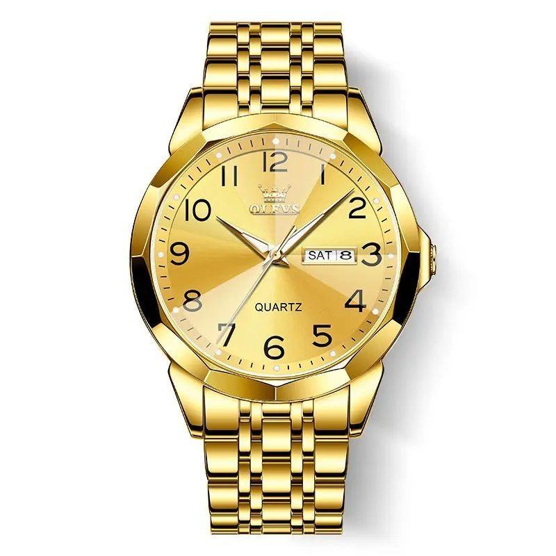 Reloj Dorado de Acero Inoxidable para Hombre Estilo Lujo y Deportivo-0
