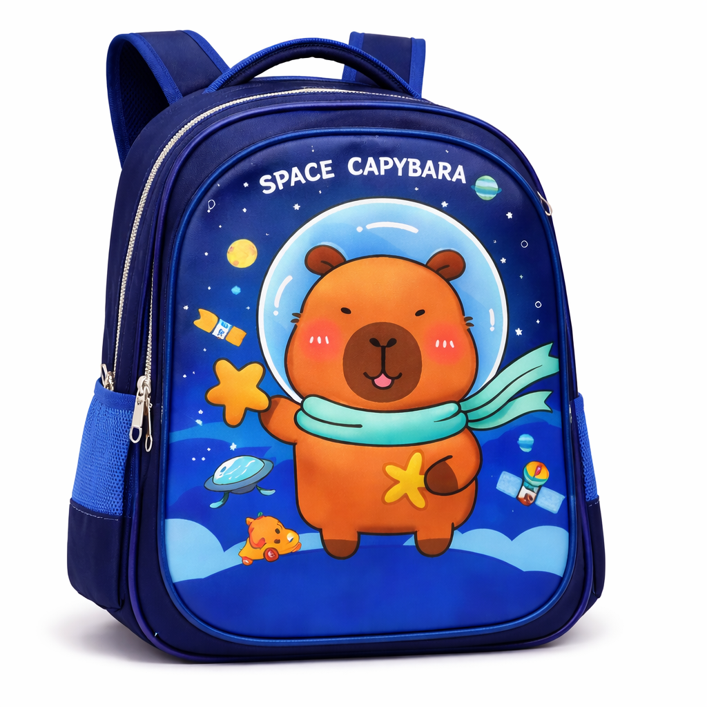 Set 3 Piezas Mochila Infantil Escolar Capibara con Luces Lonchera Estuche Resistente y C modo-3