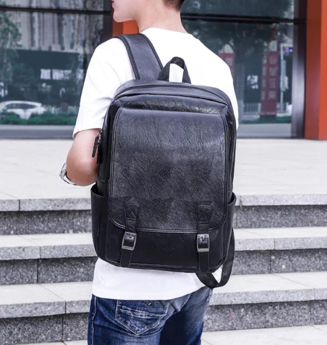 Mochila De Cuero Ecológico Impermeable De Gran Capacidad.-4