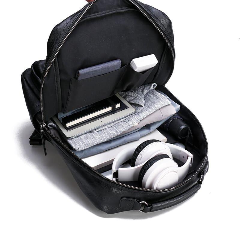 Mochila De Cuero Ecológico Impermeable De Gran Capacidad.-6