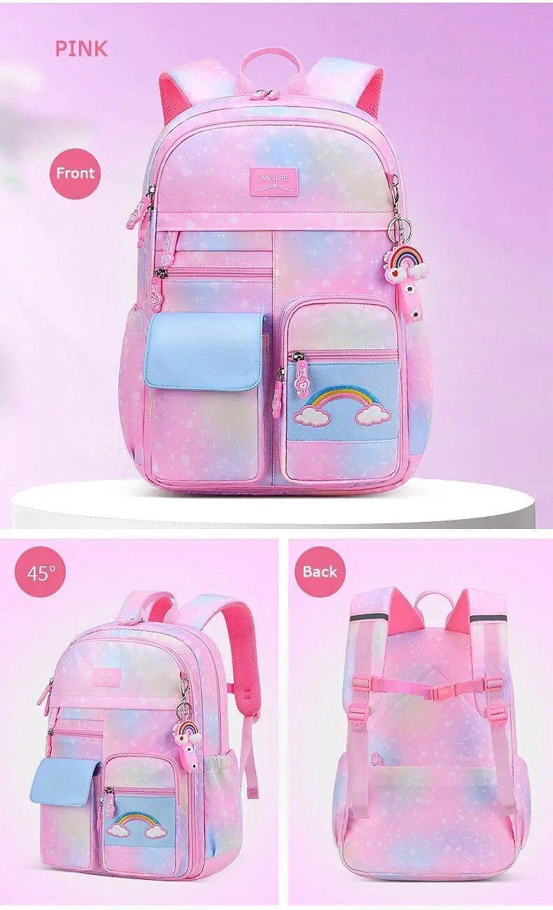 Mochila Escolar Unicornio Arcoíris Infantil Kawai Para Niña-3