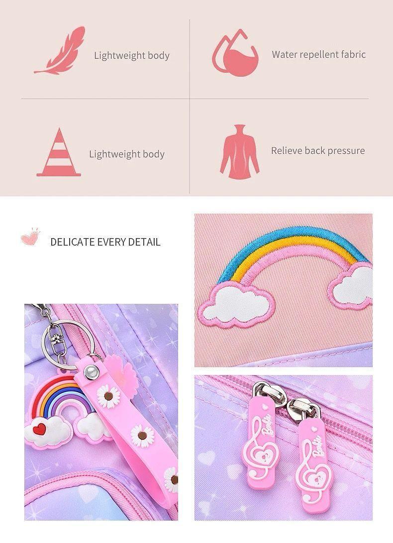 Mochila Escolar Unicornio Arcoíris Infantil Kawai Para Niña-5