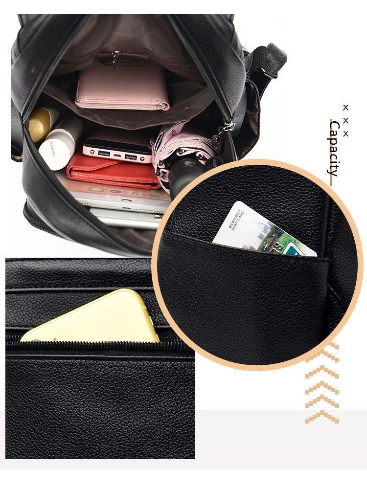 Mochila Bolso de Mujer Cuero Pu Suave Juvenil Impermeable Gran Capacidad -8