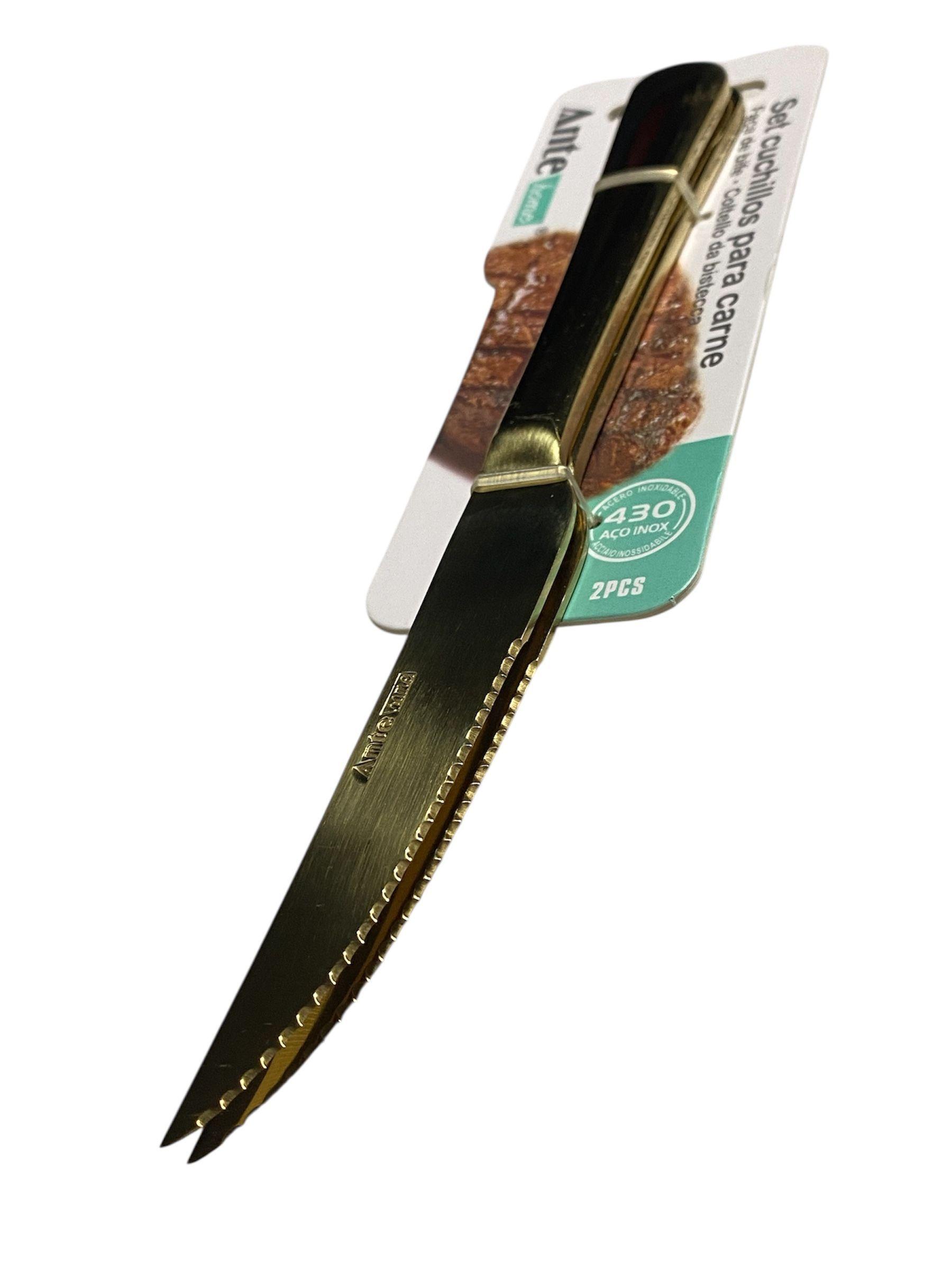 Set 2 Cuchillos Para Carne 100% Acero Inoxidable Dorado Pak3-2
