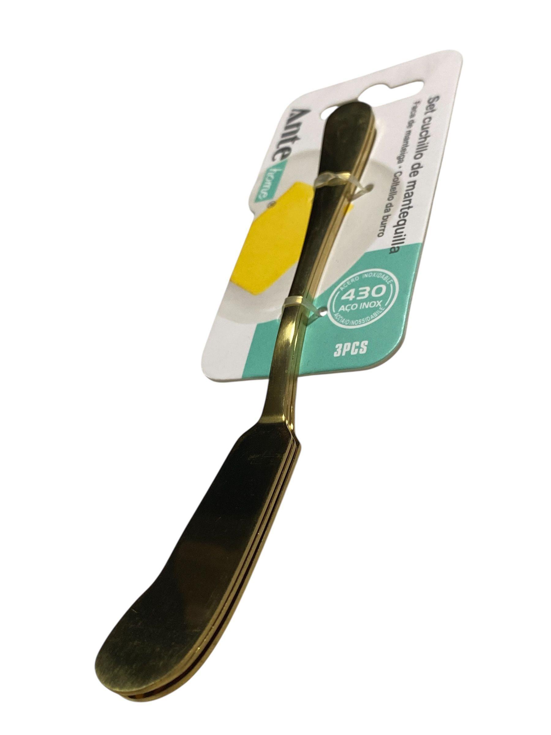 Set 3 Cuchillos Para Mantequilla 100% Acero Inoxidable Dorado-2