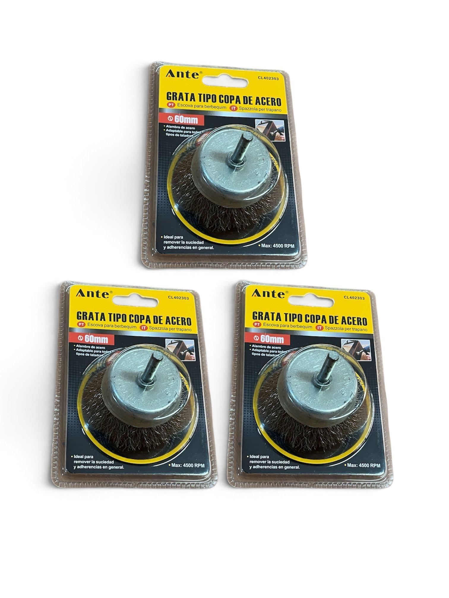 Cepillo Grata Escobilla Acero Taladro 60mm 4500 Rpm Pack3-0