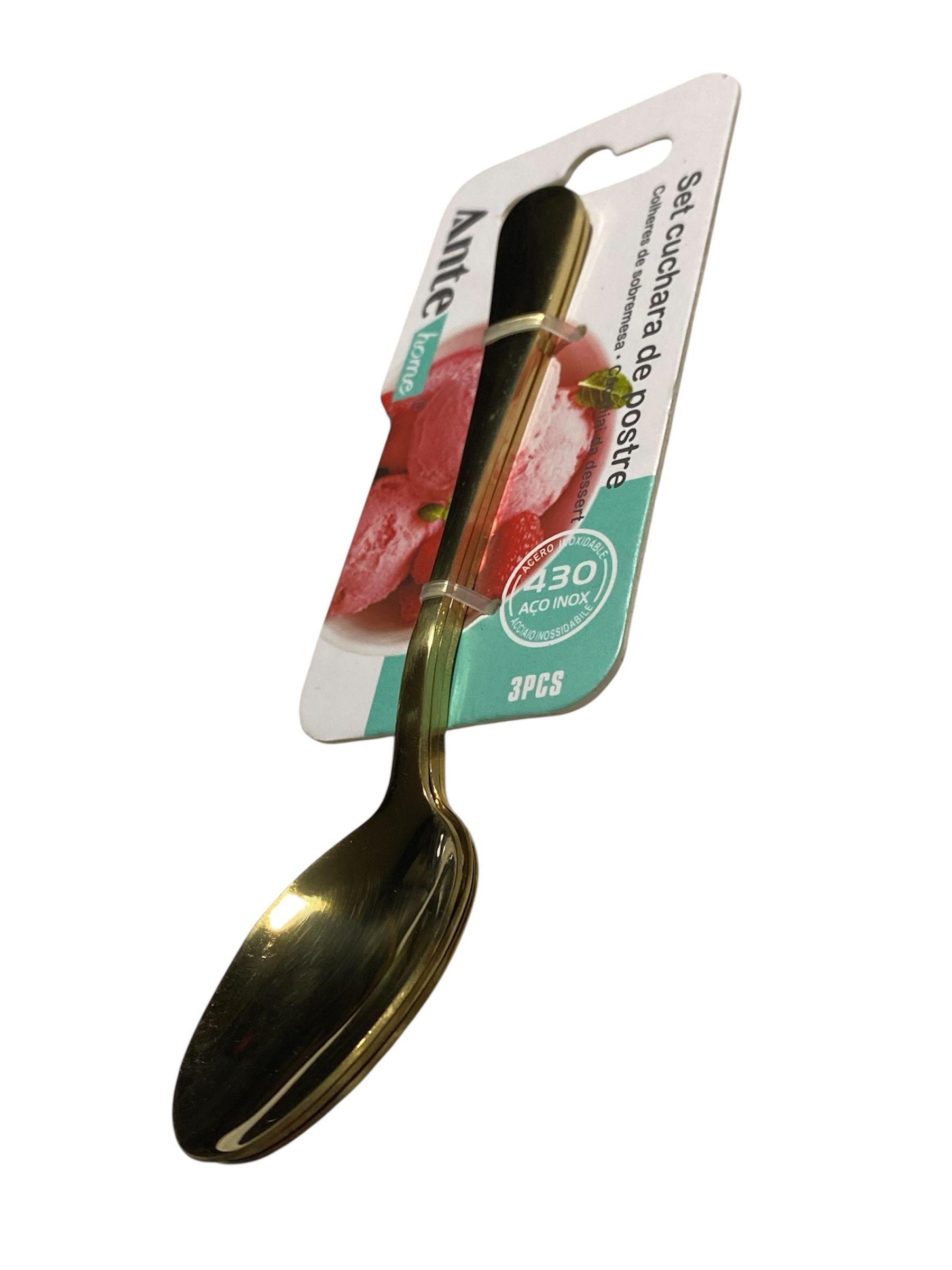 Set 3 Cucharas Para Postre Acero Inoxidable Dorada (pack3)-2