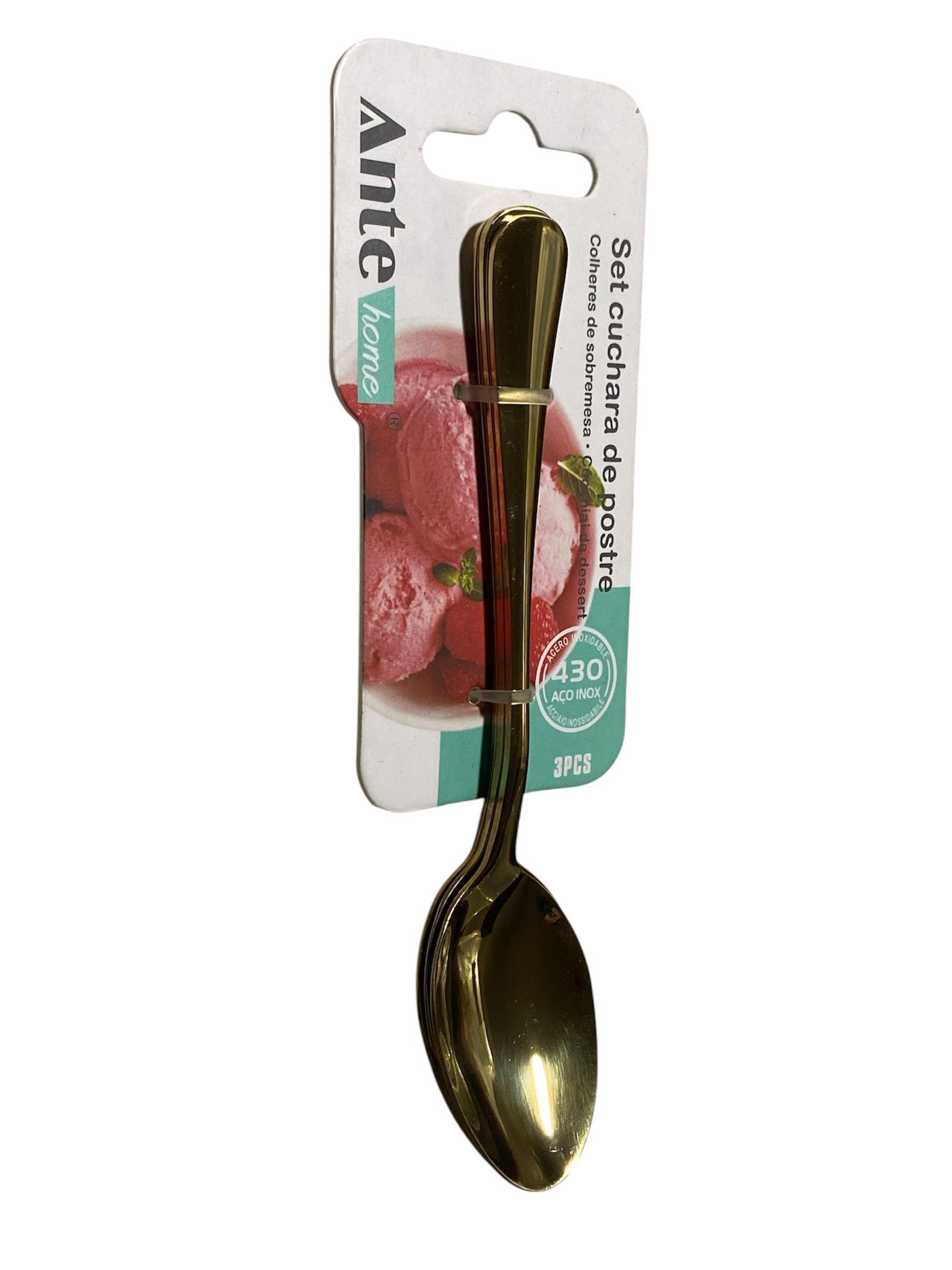 Set 3 Cucharas Para Postre Acero Inoxidable Dorada (pack3)-3