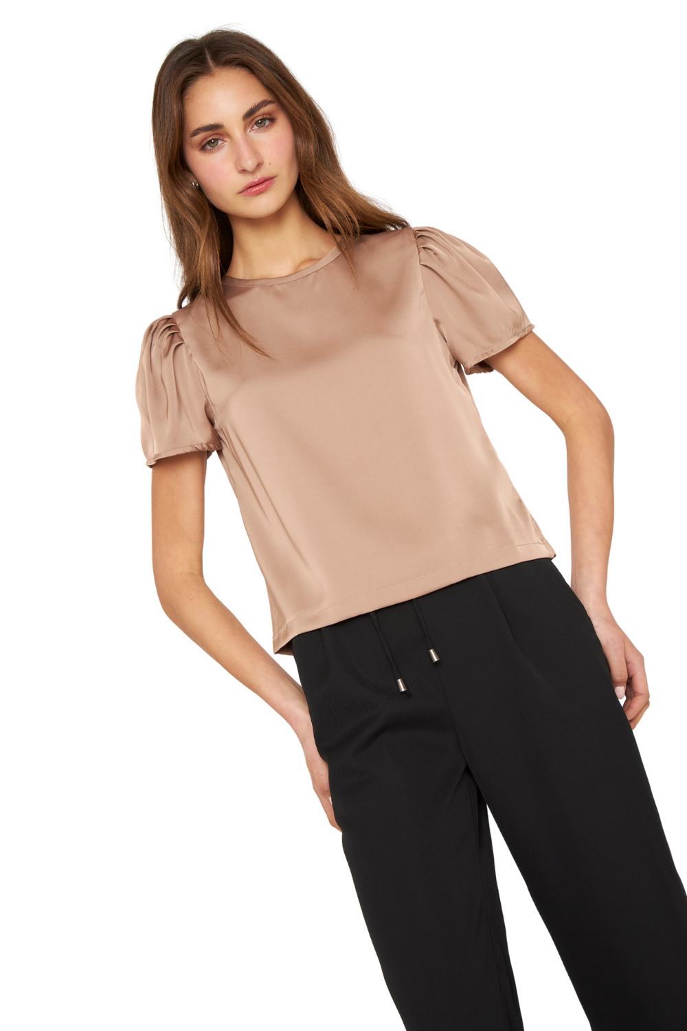 Blusa Olivia satin café Jacinta Tienda-4