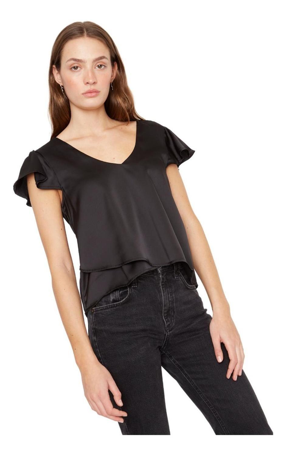 Polera Sara Manga Corta Satin Negra Jacinta Tienda-4