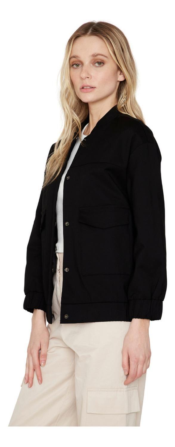 Chaqueta Bomber Manga Larga Negra Jacinta Tienda-1