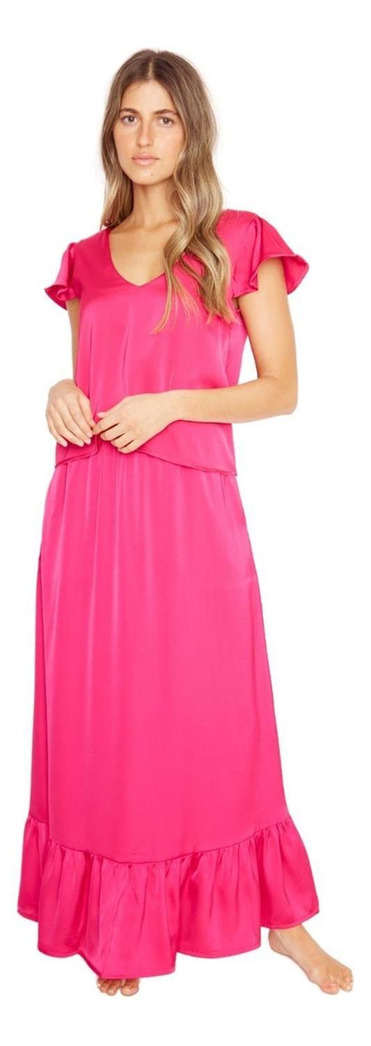Falda Ana Satin Fucsia Jacinta Tienda-2