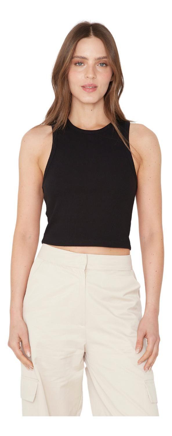 Rib Tank Top Crop Negro Jacinta Tienda-0