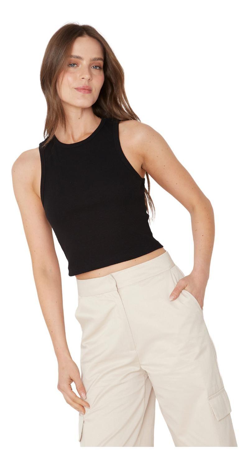Rib Tank Top Crop Negro Jacinta Tienda-3