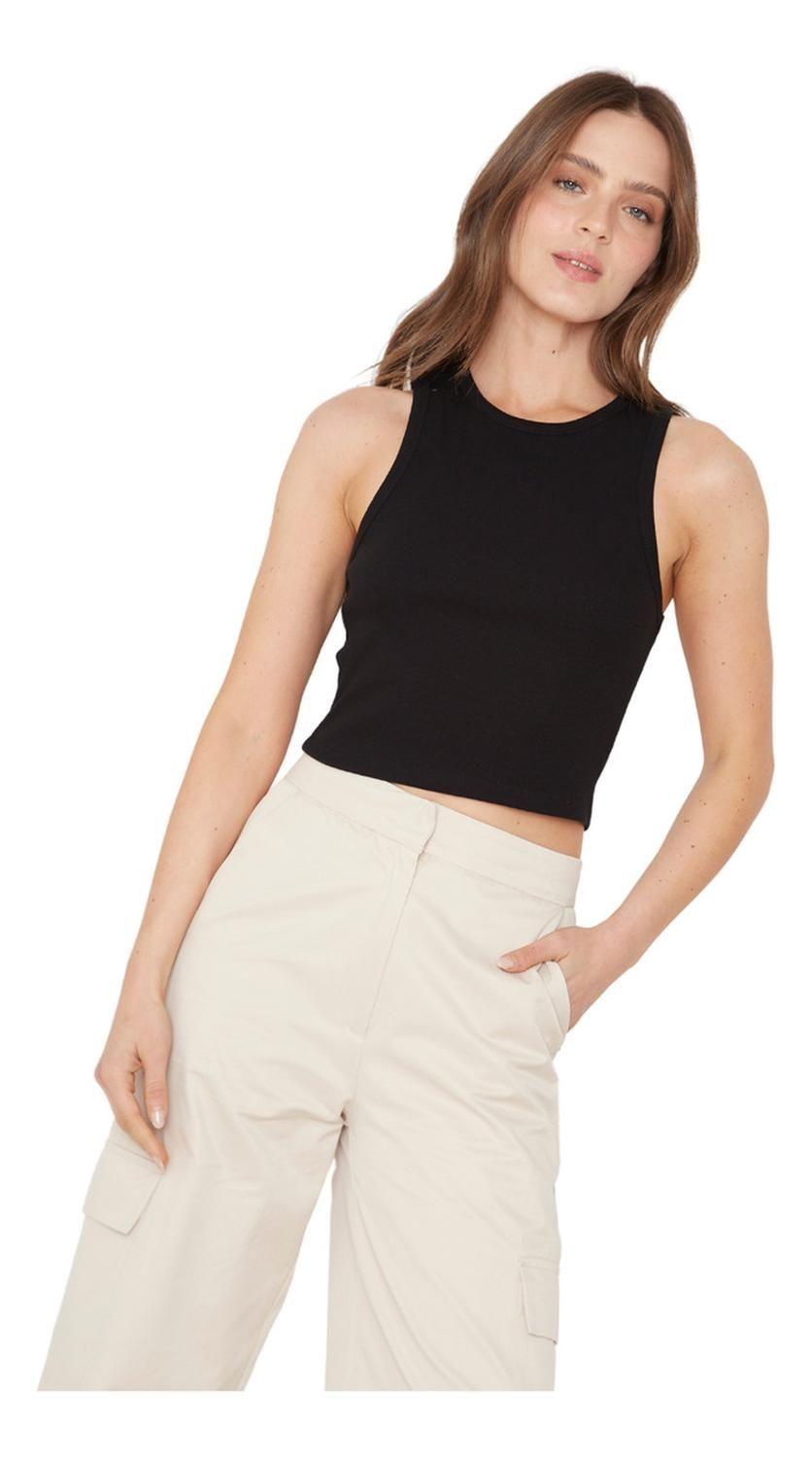 Rib Tank Top Crop Negro Jacinta Tienda-4