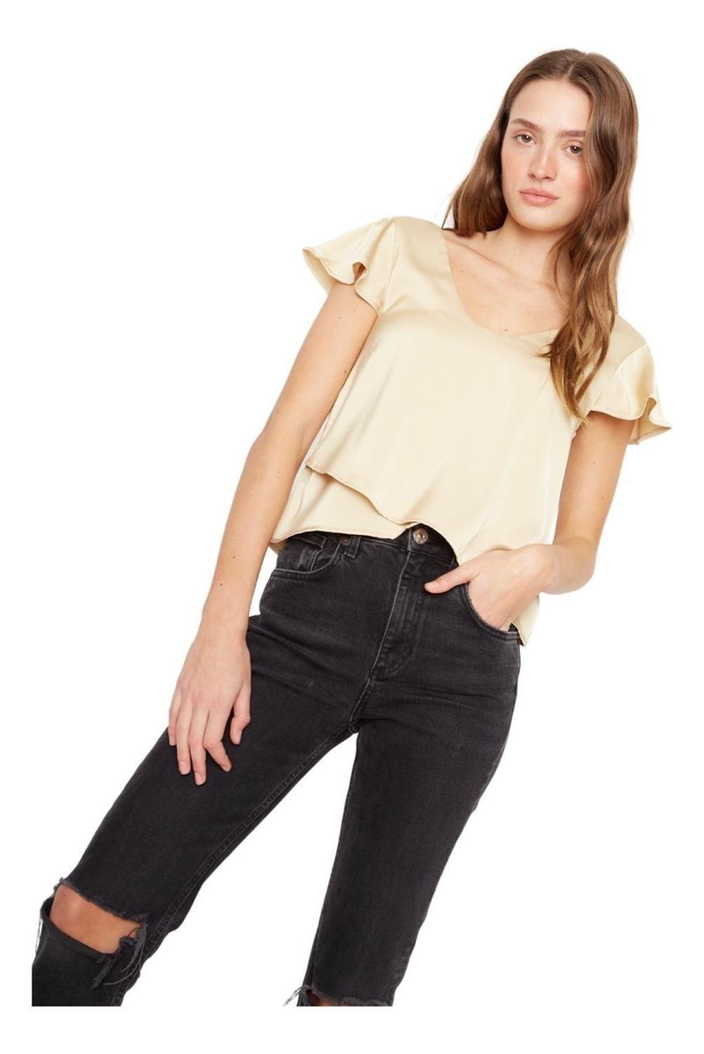 Polera Sara Manga Corta Satin Dorada Jacinta Tienda-4