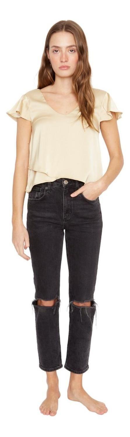 Polera Sara Manga Corta Satin Dorada Jacinta Tienda-6