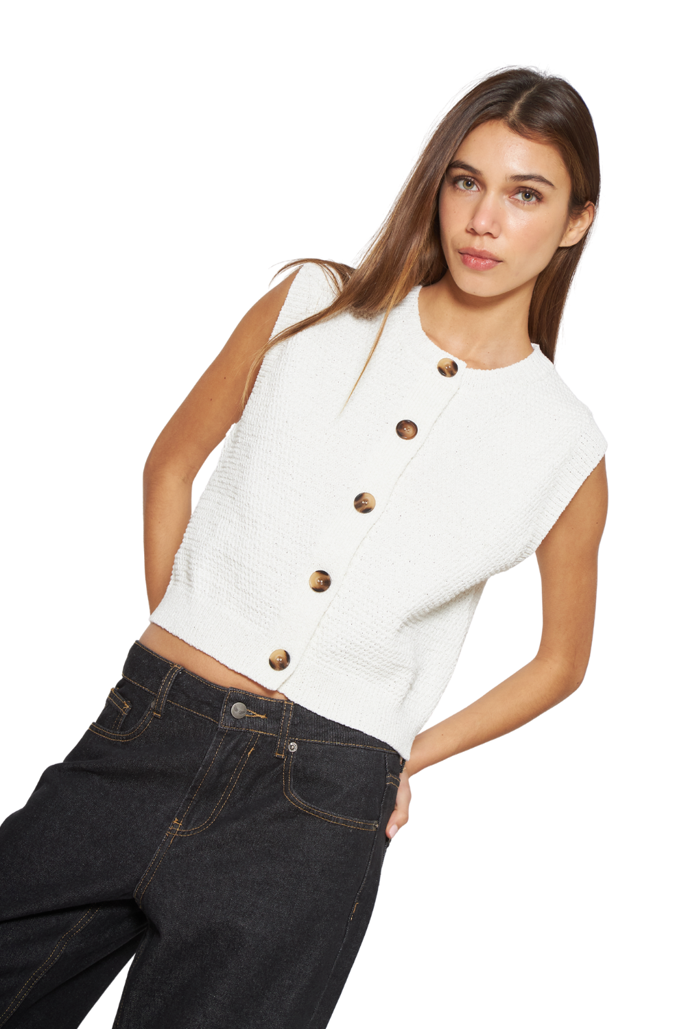 Chaleco Julia sin mangas blanco Jacinta Tienda-3