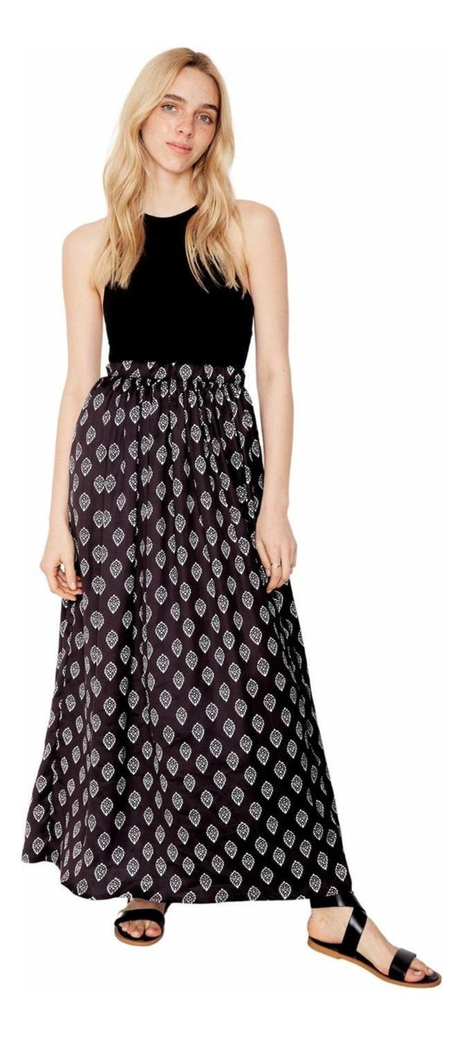 Falda Elisa Hojas Print  L negro XL negro S negro M negro-1