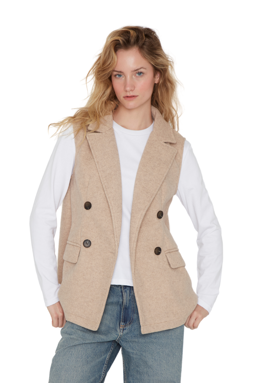 Chaqueta Royal sin mangas camel Jacinta Tienda-2