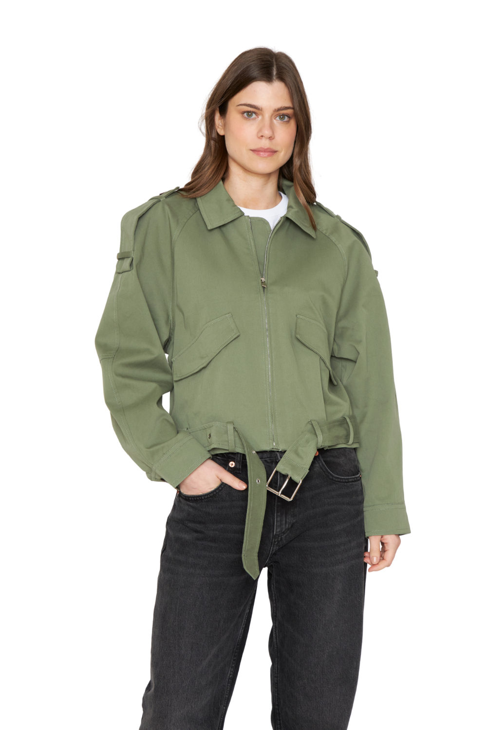 Chaqueta Aviadora Cotton verde Jacinta Tienda-4