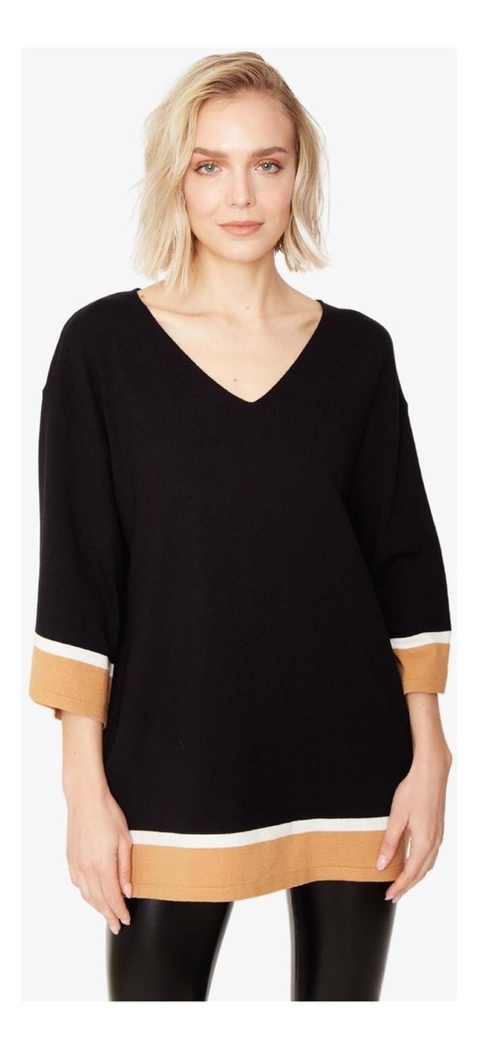 Chaleco Ana Color Block Negro Largo-7