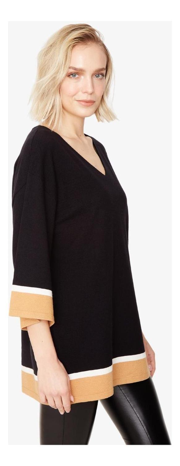 Chaleco Ana Color Block Negro Largo-8