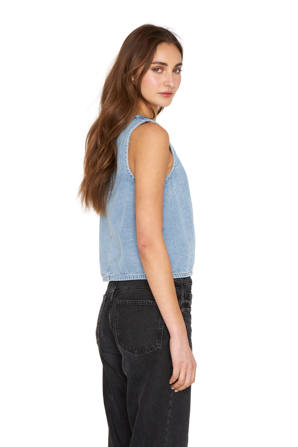 Polera Denim sin mangas azul Jacinta Tienda-2