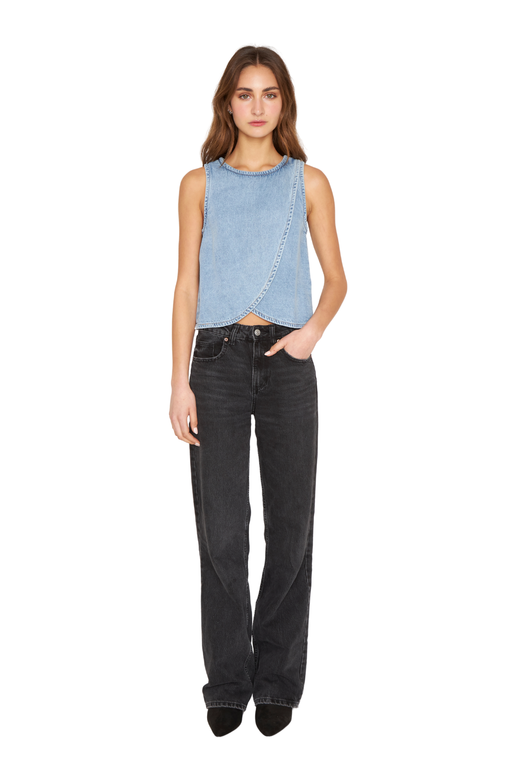 Polera Denim sin mangas azul Jacinta Tienda-4